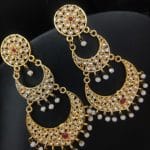 Gold Plated Beautiful Chandbali Stud Dangler Earrings with Stone Work