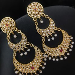 Gold Plated Beautiful Chandbali Stud Dangler Earrings with Stone Work