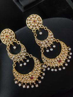 Gold Plated Beautiful Chandbali Stud Dangler Earrings with Stone Work