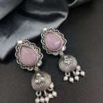 Premium Quality Silver Replica Drop Shape Monalisa Stone Stud Earrings - "Baby Pink"