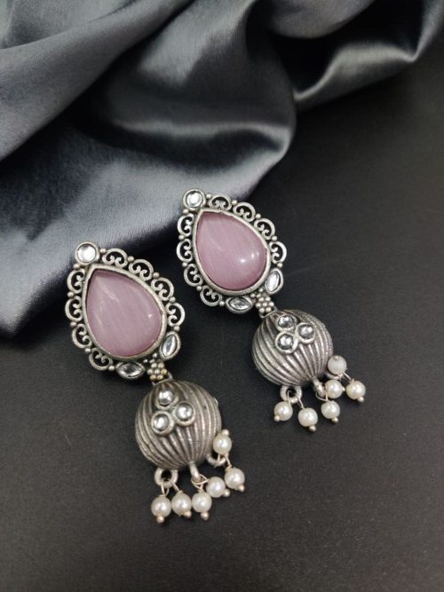 Premium Quality Silver Replica Drop Shape Monalisa Stone Stud Earrings - Image 3