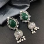 Premium Quality Silver Replica Drop Shape Monalisa Stone Stud Earrings - "Green"
