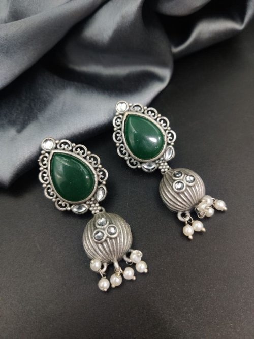 Premium Quality Silver Replica Drop Shape Monalisa Stone Stud Earrings - Image 4