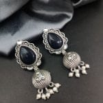 Premium Quality Silver Replica Drop Shape Monalisa Stone Stud Earrings - "Blue"