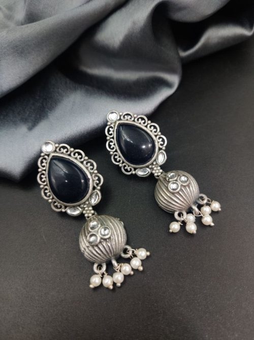 Premium Quality Silver Replica Drop Shape Monalisa Stone Stud Earrings - Image 7