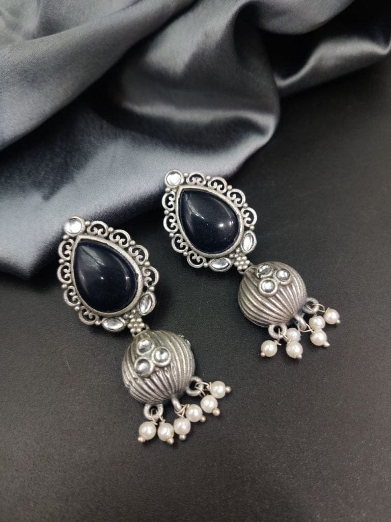 Bulk 926 Premium Quality Silver Replica Drop Shape Monalisa Stone Stud Earrings - "Blue"