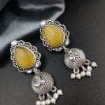 Premium Quality Silver Replica Drop Shape Monalisa Stone Stud Earrings - "Yellow"