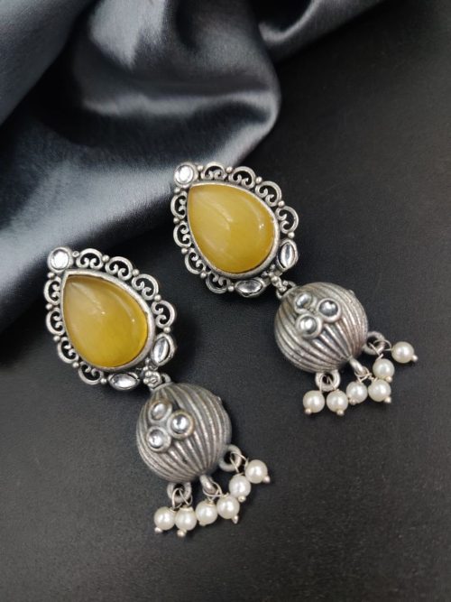Premium Quality Silver Replica Drop Shape Monalisa Stone Stud Earrings - Image 8