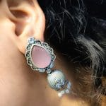 Premium Quality Silver Replica Drop Shape Monalisa Stone Stud Earrings