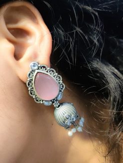 Premium Quality Silver Replica Drop Shape Monalisa Stone Stud Earrings