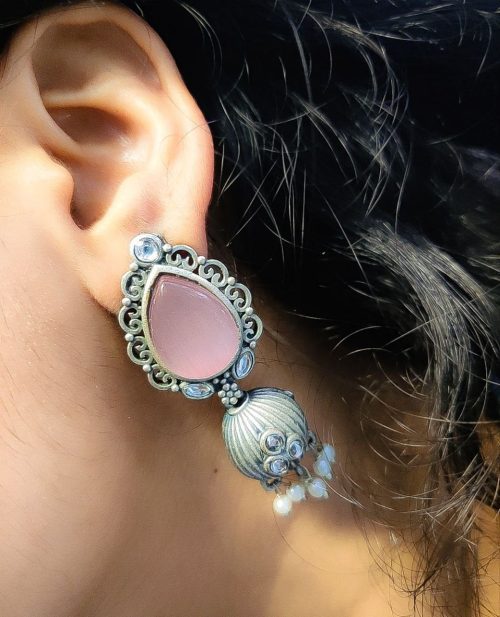 Premium Quality Silver Replica Drop Shape Monalisa Stone Stud Earrings