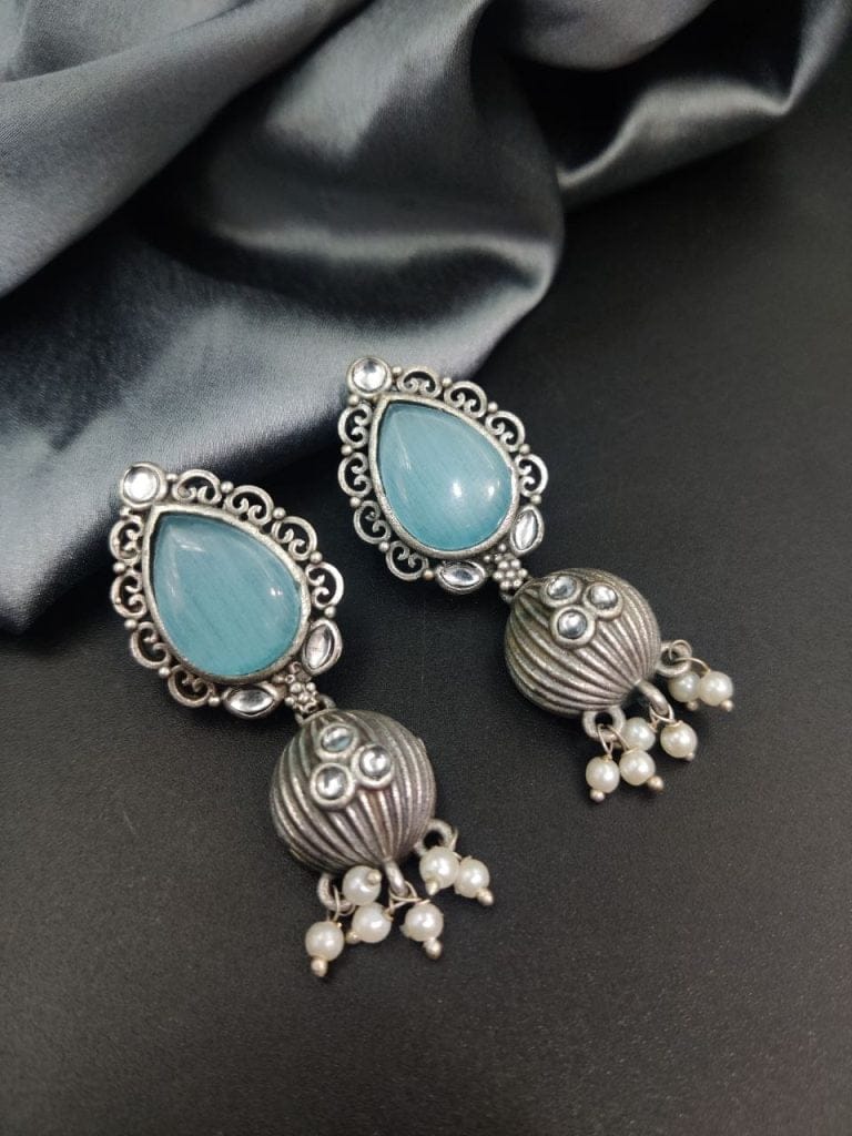 Bulk 928 Premium Quality Silver Replica Drop Shape Monalisa Stone Stud Earrings - "Aqua"