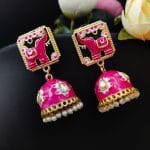 Gold Plated Meenakari Elephant Design Stud Jhumka Earrings