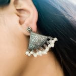 Antique Silver Look Like Designer Tringle Floral Art Stud Earrings For Girls