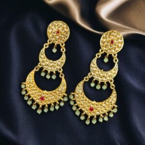 Gold Plated Beautiful Chandbali Stud Dangler Earrings with Stone Work - Color: "Mint"