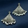 Antique Silver Look Like Designer Tringle Floral Art Stud Earrings For Girls 6 Silver Look Like Tringle-Earrings