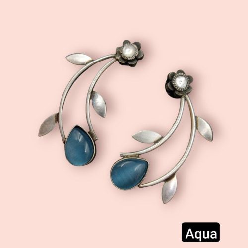 Hand Made Earrings | Best Silver Replica Drop Shape Monalisa Stone Stud - Image 3
