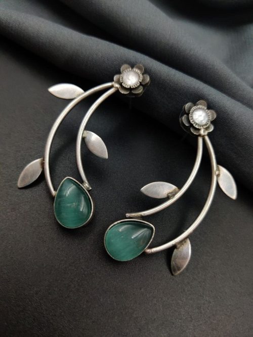 Hand Made Earrings | Best Silver Replica Drop Shape Monalisa Stone Stud - Image 6