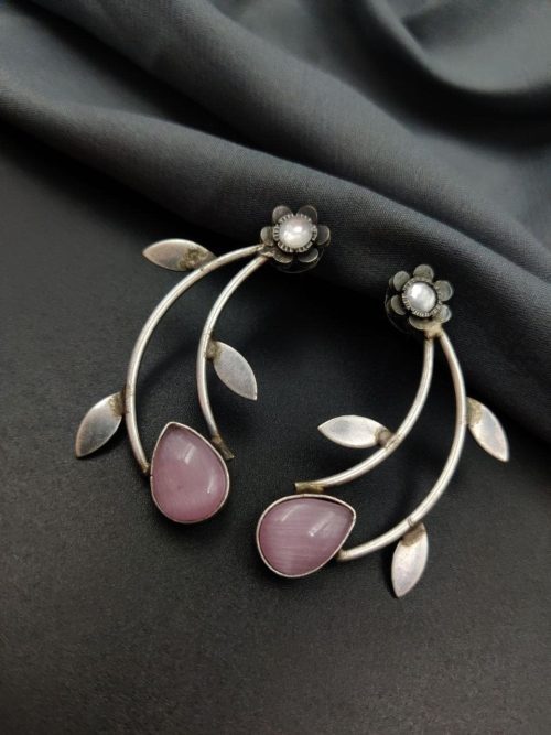 Hand Made Earrings | Best Silver Replica Drop Shape Monalisa Stone Stud - Image 4
