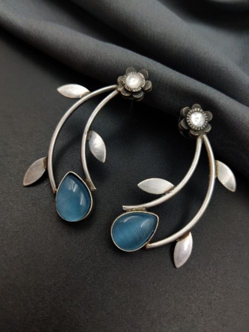 Hand Made Earrings | Best Silver Replica Drop Shape Monalisa Stone Stud - Image 2