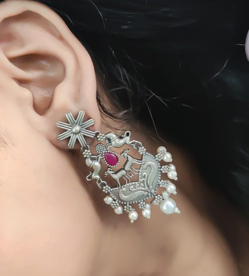 Silver Replica Designer Deer Style Stud Earrings for Girls (Silver Look Like Earrings) - Image 6
