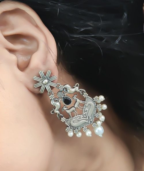 Silver Replica Designer Deer Style Stud Earrings for Girls (Silver Look Like Earrings) - Image 8