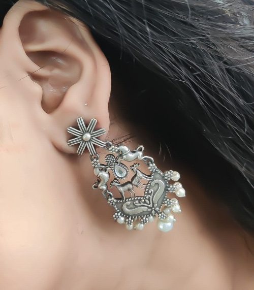 Silver Replica Designer Deer Style Stud Earrings for Girls (Silver Look Like Earrings) - Image 10