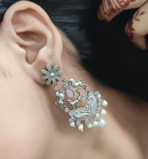 Silver Replica Designer Deer Style Stud Earrings for Girls (Silver Look Like Earrings)