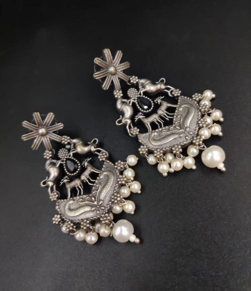 Silver Replica Designer Deer Style Stud Earrings for Girls (Silver Look Like Earrings) - Image 9