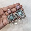 Silver Replica Square Shape Monalisa Stone Stud Dangler Earrings