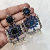 Silver Replica Square Shape Monalisa Stone Stud Dangler Earrings