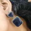 Premium Quality Silver Replica Square Monalisa Stone Stud Earrings