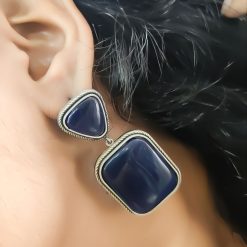 Premium Quality Silver Replica Square Monalisa Stone Stud Earrings