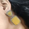 Premium Quality Silver Replica Square Monalisa Stone Stud Earrings