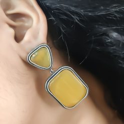 Premium Quality Silver Replica Square Monalisa Stone Stud Earrings