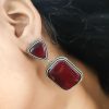 Premium Quality Silver Replica Square Monalisa Stone Stud Earrings