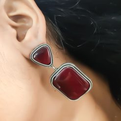 Premium Quality Silver Replica Square Monalisa Stone Stud Earrings