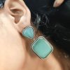 Premium Quality Silver Replica Square Monalisa Stone Stud Earrings