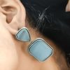 Premium Quality Silver Replica Square Monalisa Stone Stud Earrings