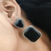Premium Quality Silver Replica Square Monalisa Stone Stud Earrings