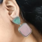 Premium Quality Silver Replica Square Monalisa Stone Stud Earrings