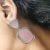 Premium Quality Silver Replica Square Monalisa Stone Stud Earrings