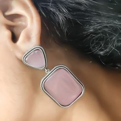 Premium Quality Silver Replica Square Monalisa Stone Stud Earrings