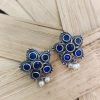 Silver Replica Stud Earrings With Pearl & Stone Work