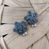 Silver Replica Stud Earrings With Pearl & Stone Work