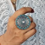 Antique Silver Replica Round Shape Stone Work Adjustable Rings For Girls