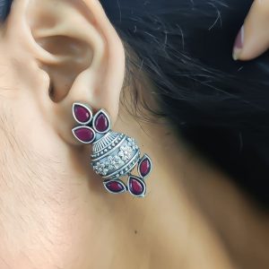 Silver Look Like Antique Designer Kalash Earrings With Stone Work ( Light Weight Earrings)