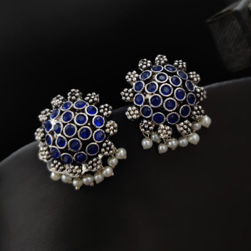 Elegant German Silver Stone Studs with Pearl Work for Girls - Image 10