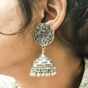 Designer Mantra Jhumka German Silver Oxidised Stud Earrings For Girls