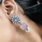 Premium Quality Silver Replica Square Monalisa Stone Stud Dangler Earrings